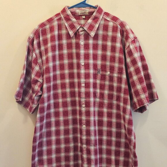 Men's Guess Jeans Red Plaid Cotton Button Up Shirt‎ Tic Tac Toe Pattern Size XL - Picture 1 of 7
